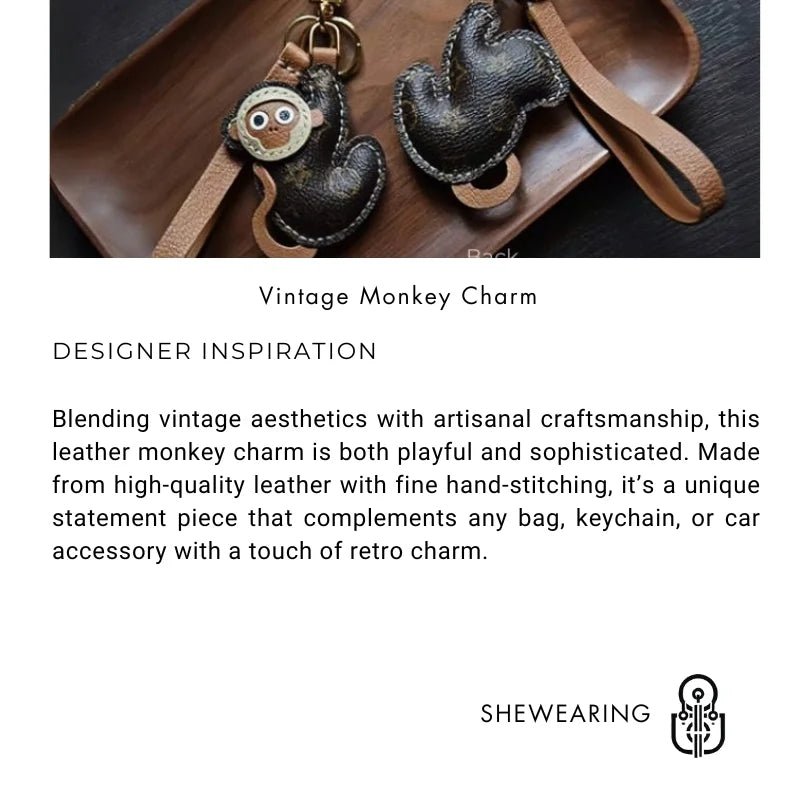 Vintage - Inspired Monkey Leather Keychain – Handcrafted Full - Grain Leather Bag Charm | Retro Aesthetic Car Key Holder | Unique Gift for Women - shewearing