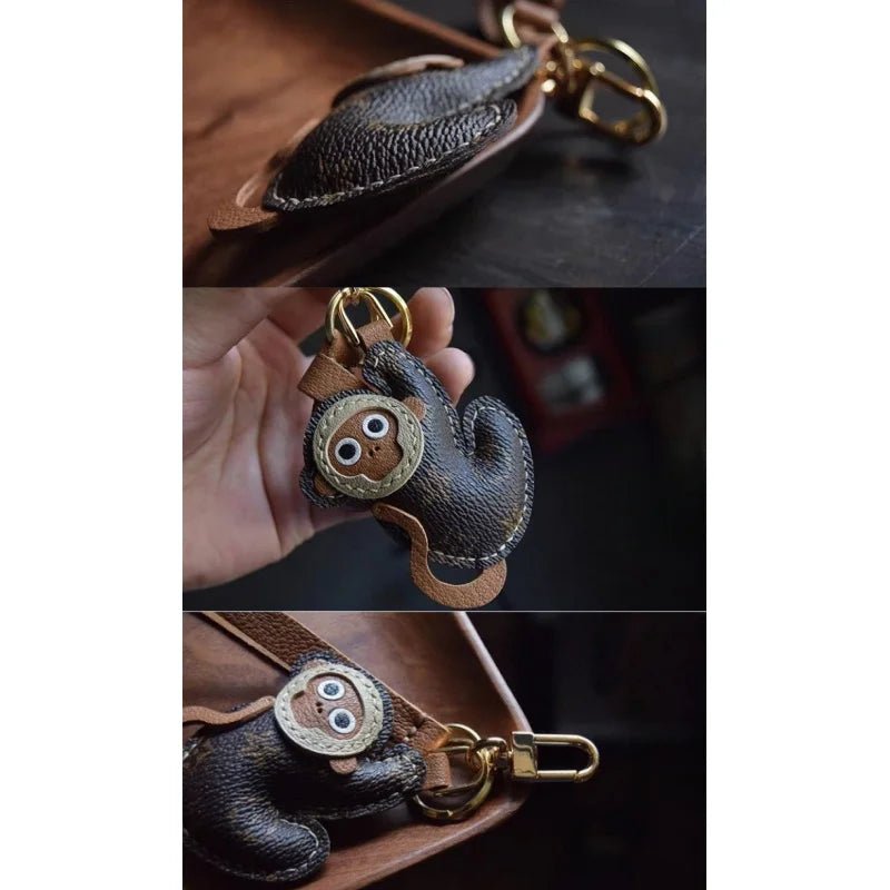 Vintage - Inspired Monkey Leather Keychain – Handcrafted Full - Grain Leather Bag Charm | Retro Aesthetic Car Key Holder | Unique Gift for Women - shewearing