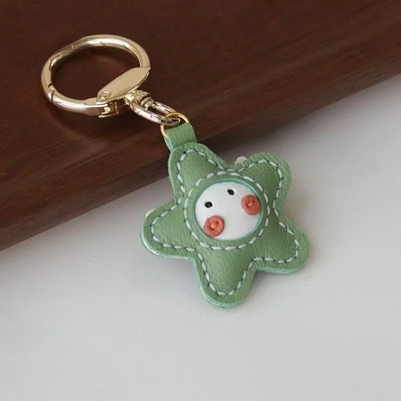 Whimsical Angel Star Leather Charm – Handmade French Goatskin Keychain | Lucky Pendant for Bags | Cute Guardian Gift - shewearing