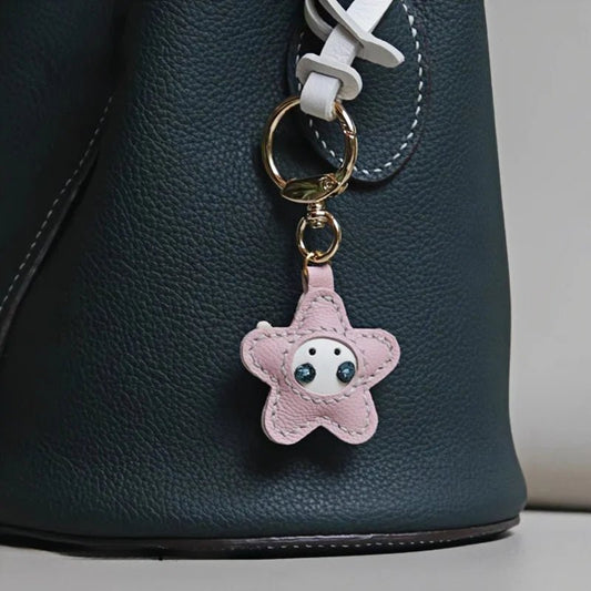 Whimsical Angel Star Leather Charm – Handmade French Goatskin Keychain | Lucky Pendant for Bags | Cute Guardian Gift - shewearing