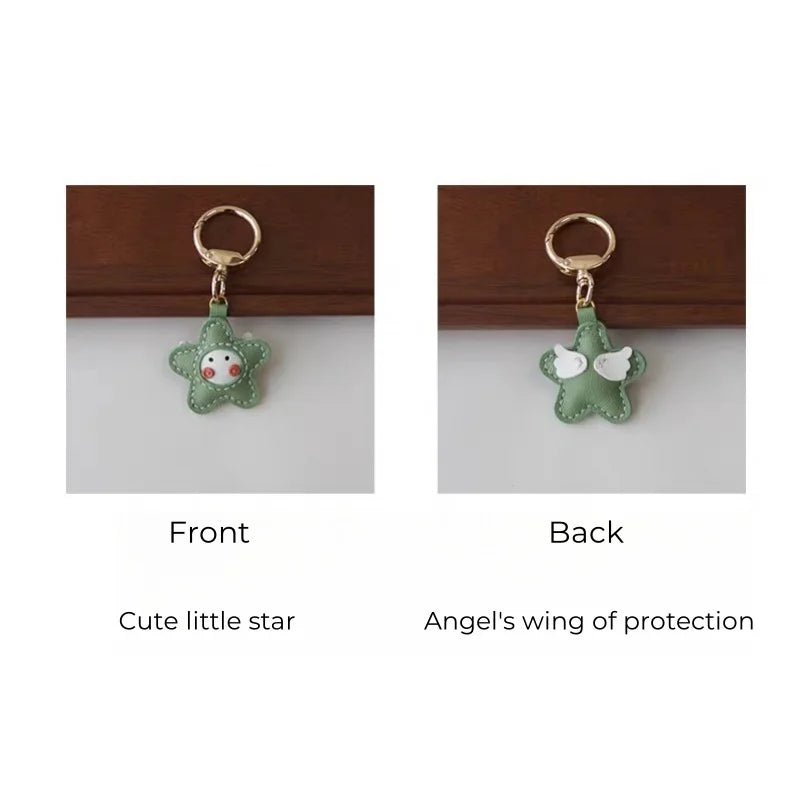 Whimsical Angel Star Leather Charm – Handmade French Goatskin Keychain | Lucky Pendant for Bags | Cute Guardian Gift - shewearing