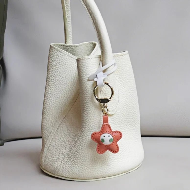 Whimsical Angel Star Leather Charm – Handmade French Goatskin Keychain | Lucky Pendant for Bags | Cute Guardian Gift - shewearing