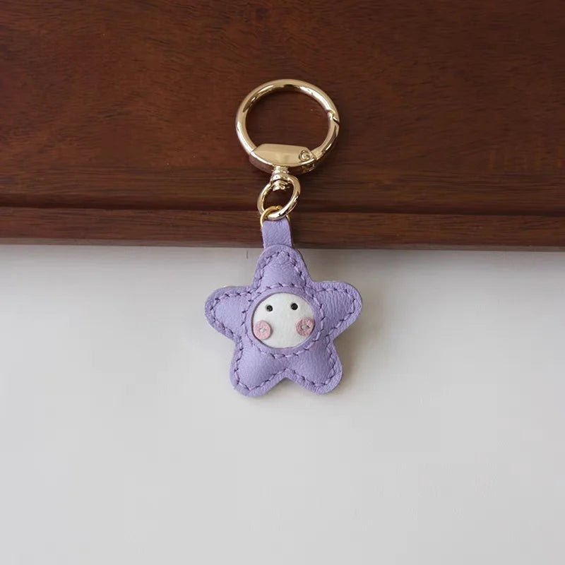 Whimsical Angel Star Leather Charm – Handmade French Goatskin Keychain | Lucky Pendant for Bags | Cute Guardian Gift - shewearing