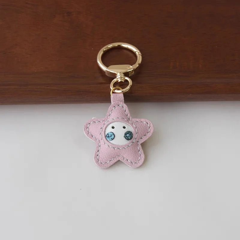 Whimsical Angel Star Leather Charm – Handmade French Goatskin Keychain | Lucky Pendant for Bags | Cute Guardian Gift - shewearing