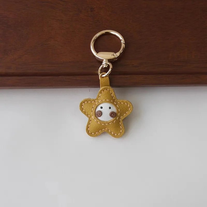 Whimsical Angel Star Leather Charm – Handmade French Goatskin Keychain | Lucky Pendant for Bags | Cute Guardian Gift - shewearing