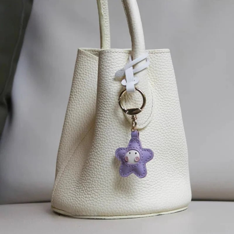 Whimsical Angel Star Leather Charm – Handmade French Goatskin Keychain | Lucky Pendant for Bags | Cute Guardian Gift - shewearing
