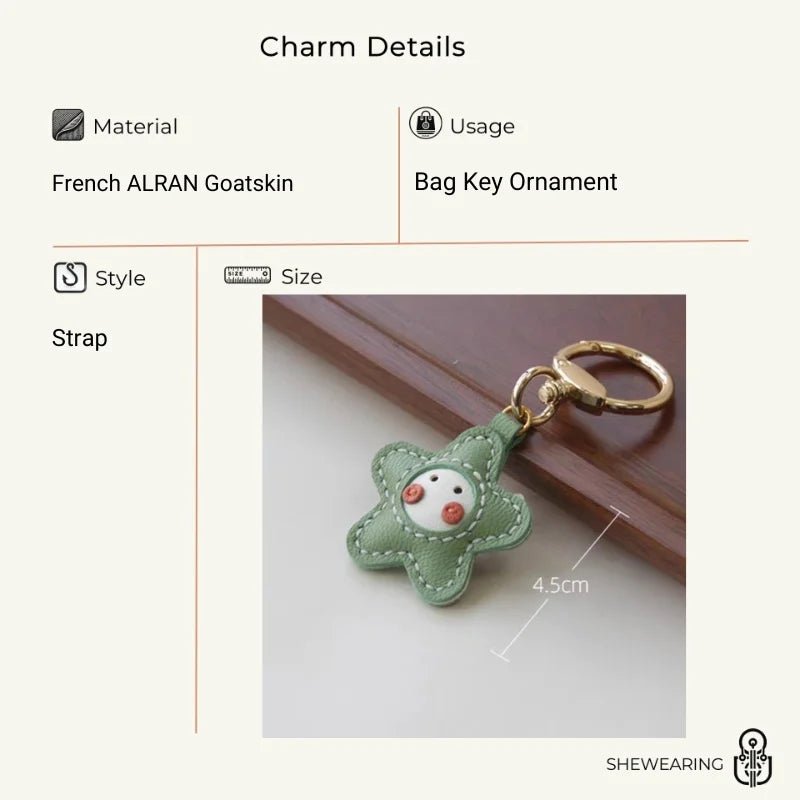 Whimsical Angel Star Leather Charm – Handmade French Goatskin Keychain | Lucky Pendant for Bags | Cute Guardian Gift - shewearing