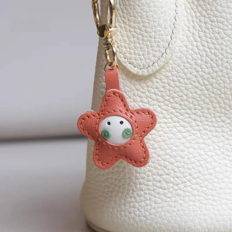 Whimsical Angel Star Leather Charm – Handmade French Goatskin Keychain | Lucky Pendant for Bags | Cute Guardian Gift - shewearing