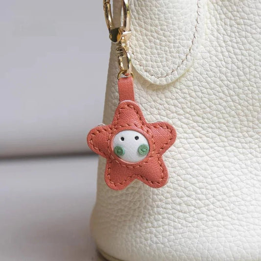 Whimsical Angel Star Leather Charm – Handmade French Goatskin Keychain | Lucky Pendant for Bags | Cute Guardian Gift - shewearing