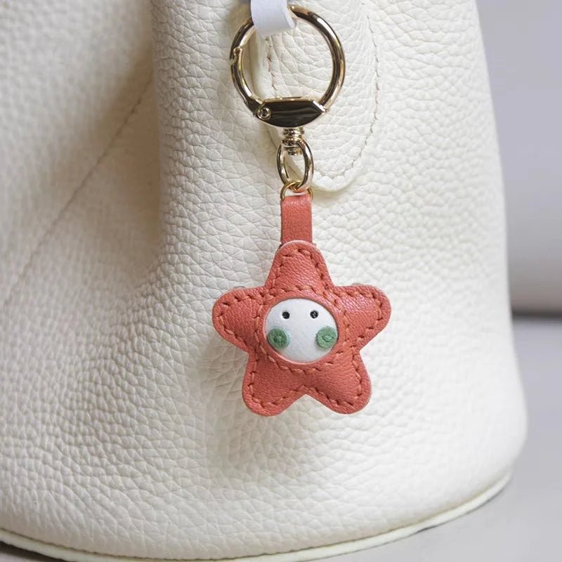 Whimsical Angel Star Leather Charm – Handmade French Goatskin Keychain | Lucky Pendant for Bags | Cute Guardian Gift - shewearing