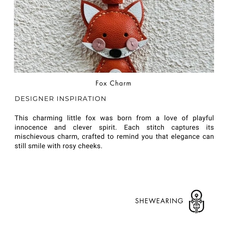 Whimsical Fox Leather Bag Charm – Handmade Full - Grain Lambskin Keychain | Playful Animal Pendant | Cute Gift for Handbags & Backpacks - shewearing