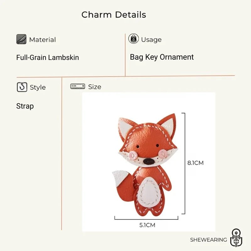 Whimsical Fox Leather Bag Charm – Handmade Full - Grain Lambskin Keychain | Playful Animal Pendant | Cute Gift for Handbags & Backpacks - shewearing