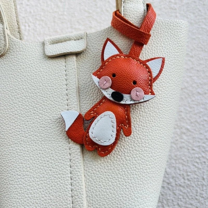 Whimsical Fox Leather Bag Charm – Handmade Full - Grain Lambskin Keychain | Playful Animal Pendant | Cute Gift for Handbags & Backpacks - shewearing