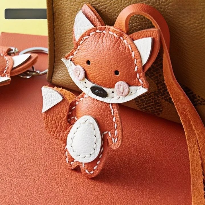 Whimsical Fox Leather Bag Charm – Handmade Full - Grain Lambskin Keychain | Playful Animal Pendant | Cute Gift for Handbags & Backpacks - shewearing
