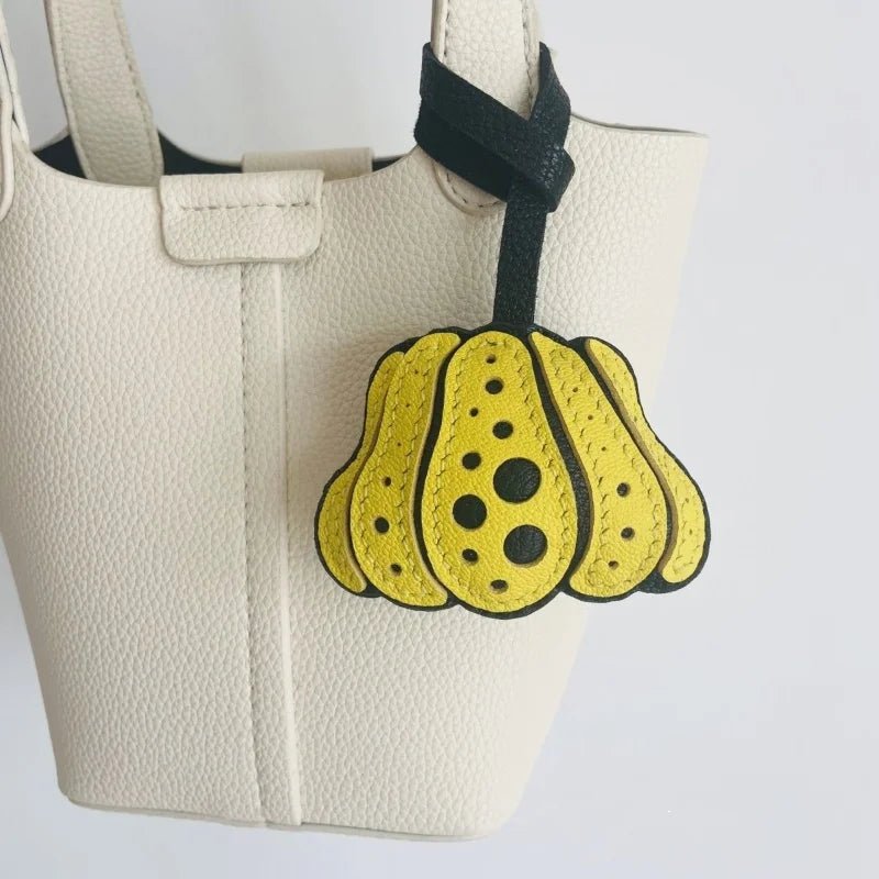 Whimsical Pumpkin Leather Bag Charm – Handmade Slowmade Keychain | Autumn - Inspired Accessory | Cute Pendant Gift in 3 Colors - shewearing