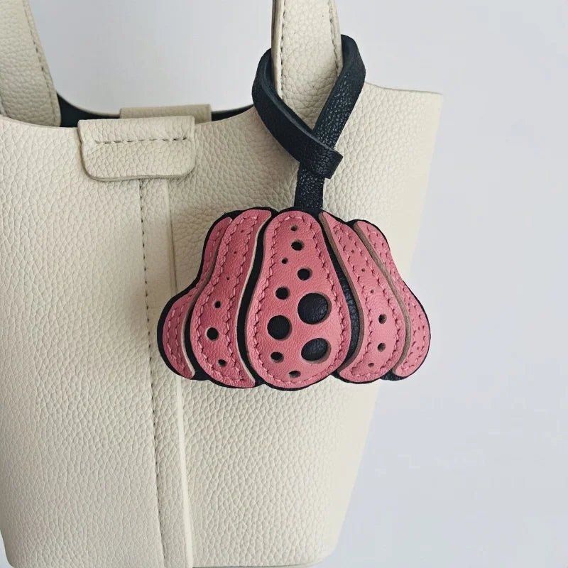 Whimsical Pumpkin Leather Bag Charm – Handmade Slowmade Keychain | Autumn - Inspired Accessory | Cute Pendant Gift in 3 Colors - shewearing