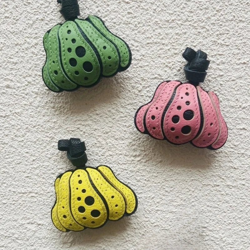 Whimsical Pumpkin Leather Bag Charm – Handmade Slowmade Keychain | Autumn - Inspired Accessory | Cute Pendant Gift in 3 Colors - shewearing