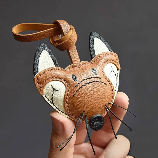 Woodland Fox Leather Bag Charm – Handmade French Lambskin Keychain | Whimsical Animal Pendant | Cute Gift for Bag & Car - shewearing