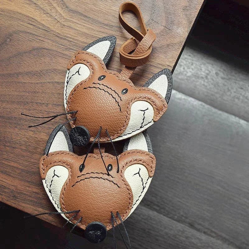 Woodland Fox Leather Bag Charm – Handmade French Lambskin Keychain | Whimsical Animal Pendant | Cute Gift for Bag & Car - shewearing