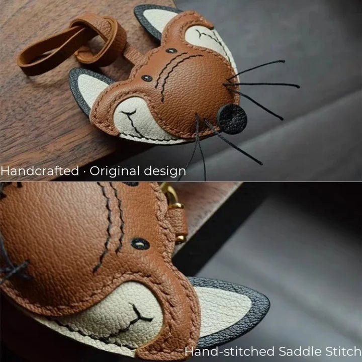 Woodland Fox Leather Bag Charm – Handmade French Lambskin Keychain | Whimsical Animal Pendant | Cute Gift for Bag & Car - shewearing