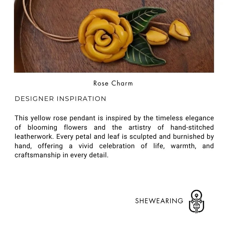 Yellow Rose Leather Bag Charm – Handmade Full - Grain Cowhide Floral Pendant | Hand - Polished Accessory for Tote & Purse Decoration - shewearing