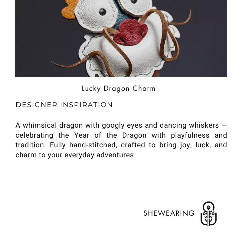 Zodiac Dragon Leather Bag Charm – Handcrafted Full - Grain Goatskin Keychain | Year of the Dragon Gift | Whimsical Bag Pendant - shewearing