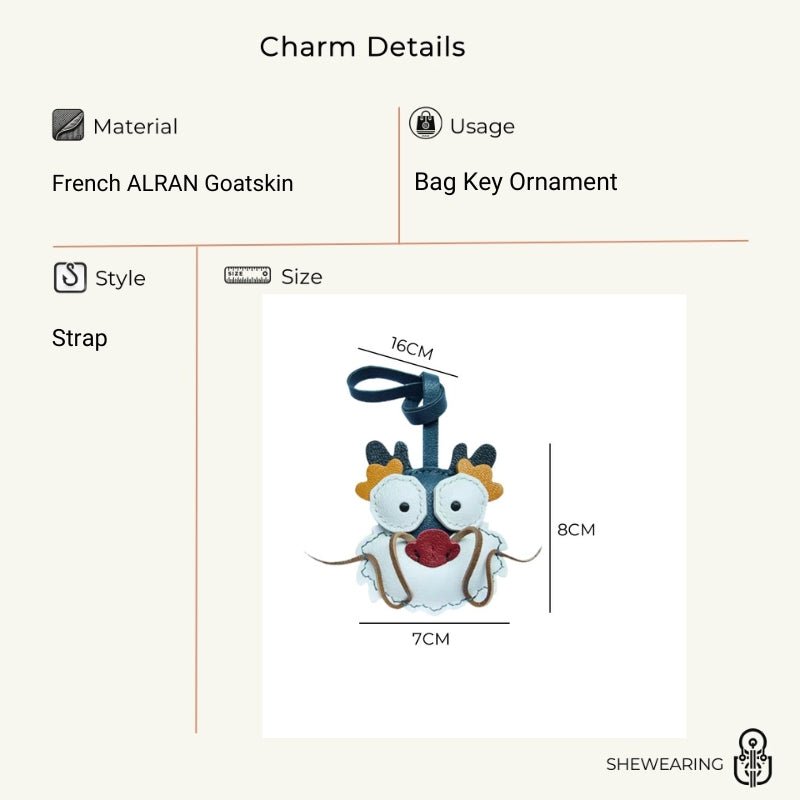 Zodiac Dragon Leather Bag Charm – Handcrafted Full - Grain Goatskin Keychain | Year of the Dragon Gift | Whimsical Bag Pendant - shewearing