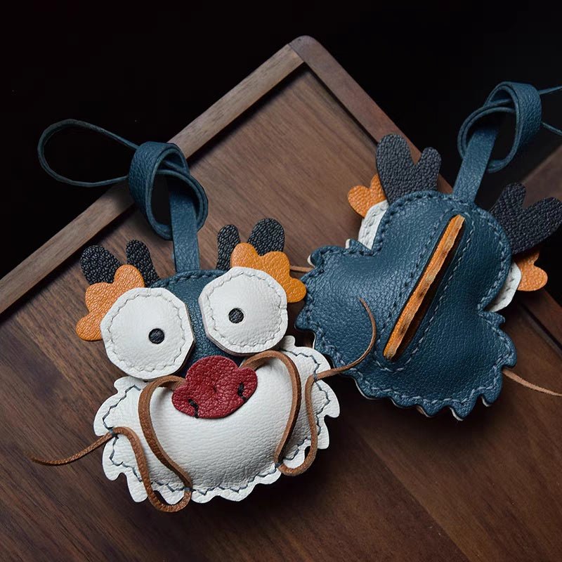 Zodiac Dragon Leather Bag Charm – Handcrafted Full - Grain Goatskin Keychain | Year of the Dragon Gift | Whimsical Bag Pendant - shewearing