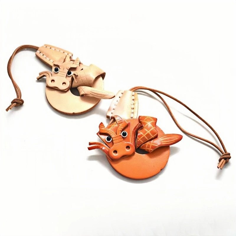 Zodiac Dragon Leather Charm – Nordic - Style Handcrafted Goatskin Accessory for Bags, Keys, and Journals, Unique Gift - shewearing