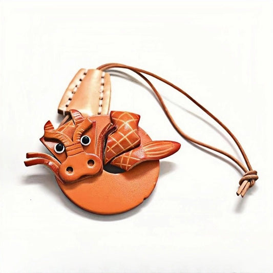 Zodiac Dragon Leather Charm – Nordic - Style Handcrafted Goatskin Accessory for Bags, Keys, and Journals, Unique Gift - shewearing
