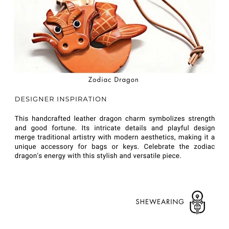 Zodiac Dragon Leather Charm – Nordic - Style Handcrafted Goatskin Accessory for Bags, Keys, and Journals, Unique Gift - shewearing